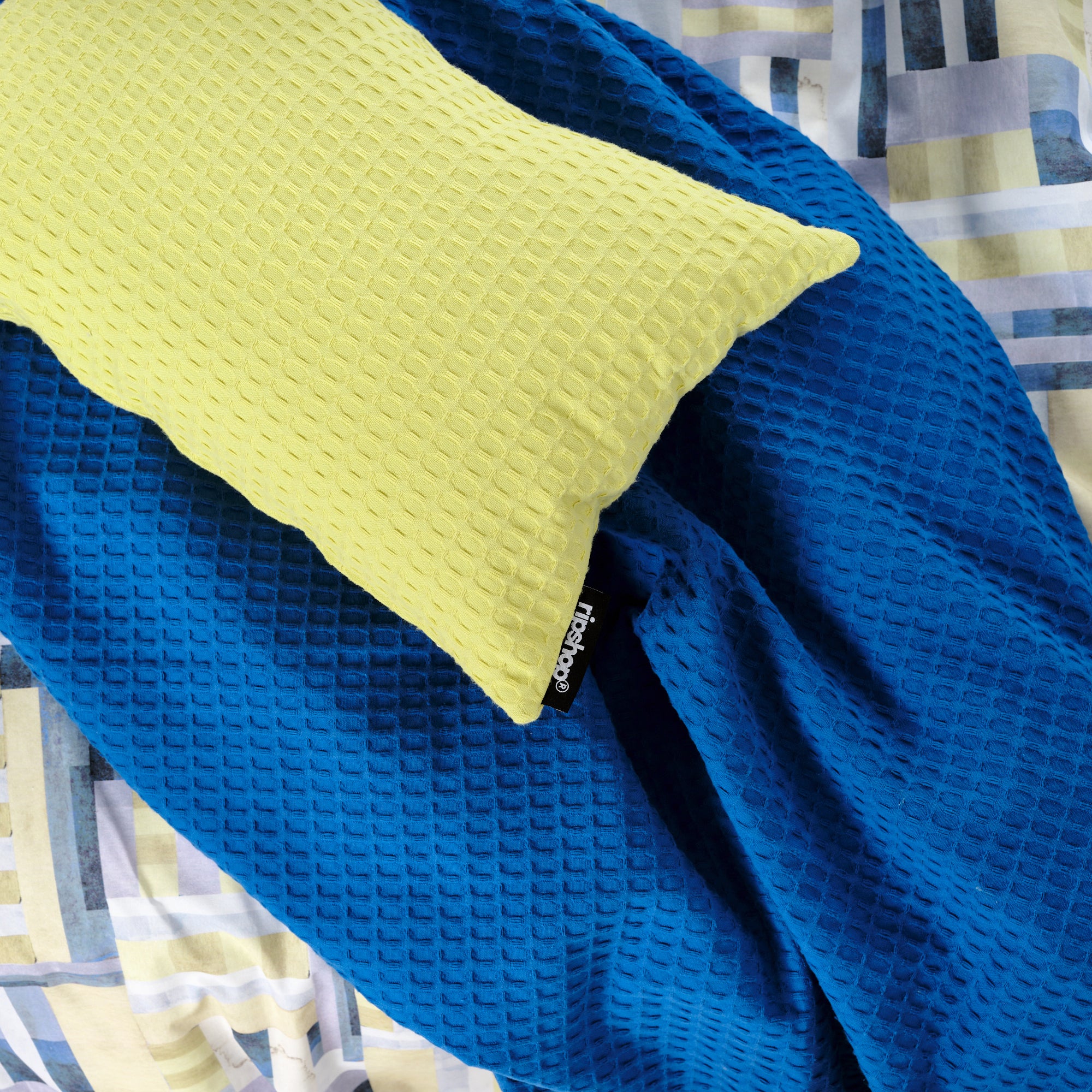 Plaid Waffle 100% algodón Azul Cobalto